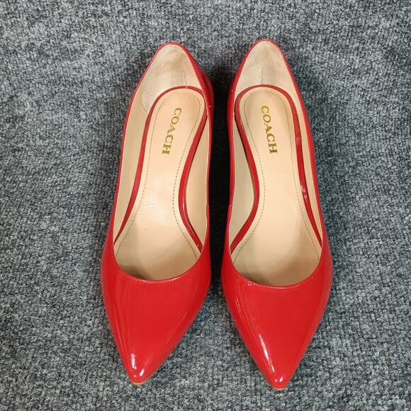 Coach Red Patent Leather Heels Women Size 11 Pointed Toe Low Heel - Picture 2 of 9